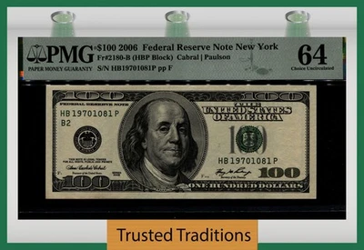TT FR 2180-B 2006 $100 FRN NEW YORK (HBP BLOCK) PMG 64 CHOICE UNCIRCULATED - Image 1 of 2