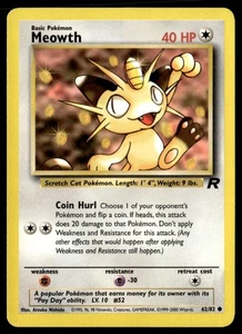 Juego de cartas coleccionables Pokémon Meowth Common Unlimited Team Rocket 62/82 LP - Imagen 1 de 2