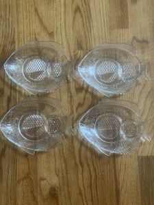 Vintage Glass Fish Embossed Snack Salad Appetizer Plate Shrimp Cocktail Set Of 4 - Picture 1 of 13