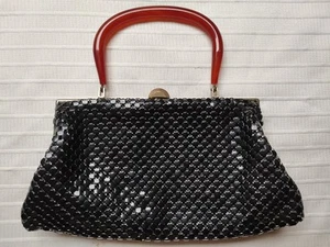 WHITING & DAVIS Evening Bag Black Metal Mesh Handbag, Lucite Handle, Vintage - Picture 1 of 5