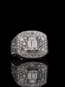 Iced Out Moissanite Ring 925 Sterling Silver Emerald Cut Baguette Hip Hop Ring - Picture 1 of 4