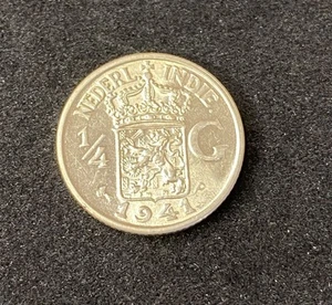 1941 Netherlands East Indies 1/4 Gulden 0.7200 Silver Uncirculated Free Ship - Picture 1 of 2