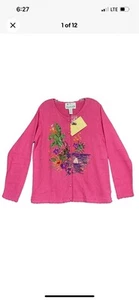 NWT Quacker Factory Cardigan Sweater Women Large Sequins Palm Tree Sailboat NEW - Picture 1 of 3