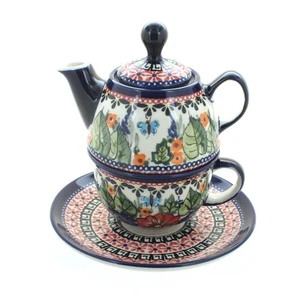 Teiera e tazza singola farfalla floreale ceramica lucida rosa blu - Foto 1 di 1