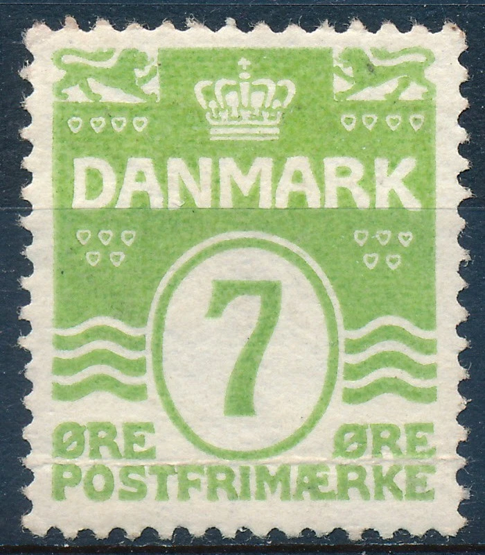 Denmark Scott 91/AFA 167, 7ø green Wavy Lines, F-VF Mint NH - Image 1 of 1