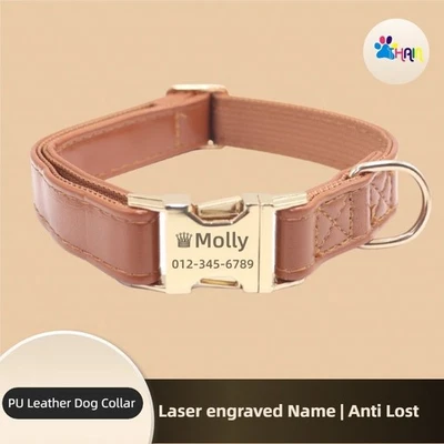 THAIN Personalisiertes Leder Hundehalsband mit Namensschild graviert Anti-Verlust