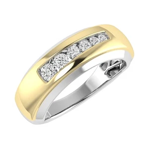 0.50CT Round Cut Lab Grown Diamond Men's Six Stone Band Ring in 14K Yellow Gold - Picture 1 of 5