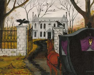 CROW HORSE RYTA 11x14 INCH PRINT OF PAINTING ART HALLOWEEN Folk haunted house 🎃 - Picture 1 of 1