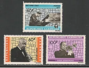 Gabón #295-297 (A82) En muy buen estado sin montar o nunca montado - 1972 40 fr a 100 fr músicos de jazz negros estadounidenses - Imagen 1 de 1