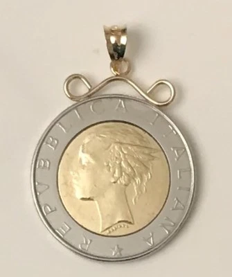 14K Bail and Top Frame Genuine Italian 500 Lire Coin Pendant - Image 1 of 4