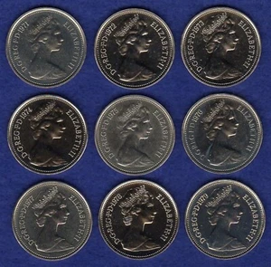 Great Britain 1971 - 1979 Proof Five Pence Date Run, 5p, 9x Coins (Ref. t7266) - Picture 1 of 2