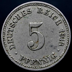 1913-D Germany Empire 5 Pfennig Coin, km11, Mintage 5,519,000 - Rare Coin - Picture 1 of 2