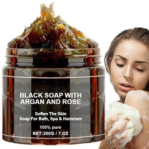 Morocco Black Soap Organic Black Soap 200g Cleansing Beauty Brightening Soap - Picture 1 of 12