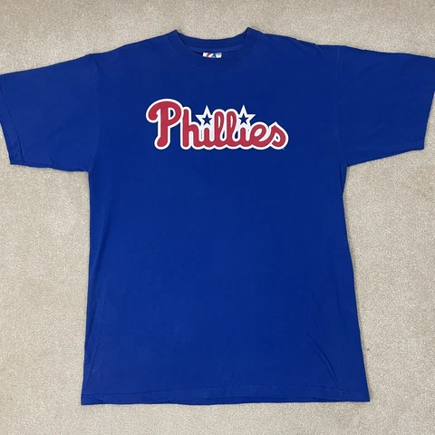 Majestic Mens XL Philadelphia Phillies Jim Thome #25 Jersey Tee T Shirt Retro Cover