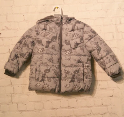 Chaqueta acolchada Swiss Tech gris con dinosaurios para niños talla 4T Foto 1 de 4