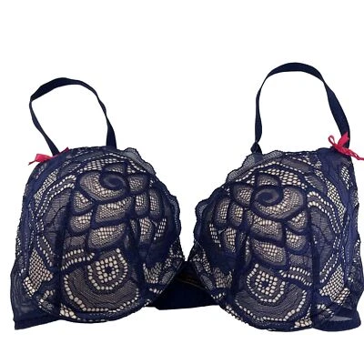 Sujetador Betsey Johnson 32D push up superposición de encaje azul Foto 1 de 4