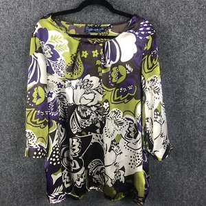 Blusa Top Susan Graver 1X Estilo Mujer Brillante Floral Manga 3/4 Puño - Imagen 1 de 11