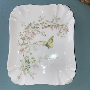 H&C Co LIMOGES FRANCE FLORAL BUTTERFLY DISH Rectangle 7.5x 8 Tray Plate - Picture 1 of 7