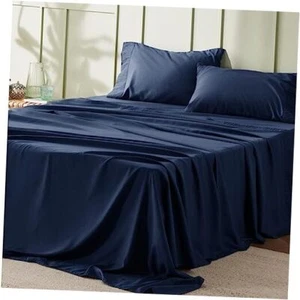 Sheets Navy - Soft Sheets for Size Bed, 4 Pieces Hotel Luxury Queen 05 - Navy - Picture 1 of 7