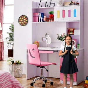 Kids Study Table Desk and Chair Set Bookshelves Drawer Pink - Picture 1 of 8