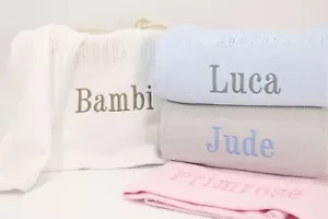 Cotton Baby Blanket Personalised with Embroidered Name - Summer Cellular Blanket - Picture 1 of 15