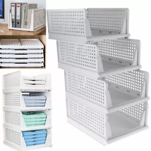 Folding Wardrobe Storage Box 4-Pack Plastic Drawer Organizer Stackable Shelf New - Picture 1 of 18