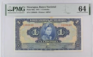 NICARAGUA 1 CORDOBA 1941 p90a PMG 64 CHOICE UNCIRCULATED - Picture 1 of 2