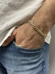 14K Yellow Gold Lite Curb Chain with Lobster Lock, 6.2mm Wide, Unisex, Men - Picture 1 of 10