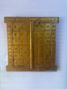 Antique Wooden Brass Fitted Wall Decor Window, Old Jharokha Wall Hanging Window - Picture 1 of 10