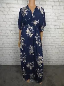 Lovestitch blau Blumenmuster Empire Taille gesmockt Resort Maxikleid klein NEU L537 - Bild 1 von 11