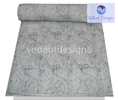 Colcha hecha a mano con estampado de bloques Kantha bordada doble/individual manta Foto 1 de 4