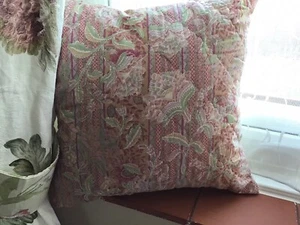 Handmade Button Back Cushion Cover16” X 16 - Pink Quilted Floral - Picture 1 of 3