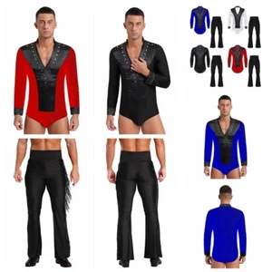 Herren Body mit Hose Samba Strampler V-Ausschnitt Unitard Glitzer Rumba Outfit - Bild 1 von 54