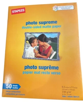 NEW SEALED STAPLES Photo Supreme 8.5 x11 Double-Sided Matte 50 Sheets Inkjet - Image 1 of 2