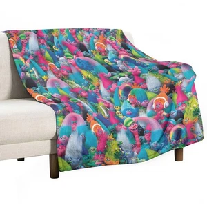 Best! Trolls Cartoon Movies Warm Single-Side Printing Flannel Fleece Blanket - Picture 1 of 3