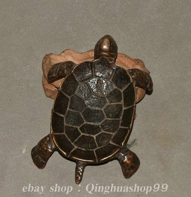 3.6" Antiguo Chino Púrpura Bronce Animal Tortuga Estatua Cepillo de Escritura Lavadora Foto 1 de 4