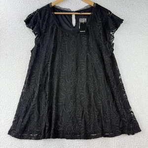 NUEVO Top Babydoll con Etiquetas Tórrido Negro Malla Elástica Encaje en Niveles Talla 2/2X 18-20 - Imagen 1 de 13