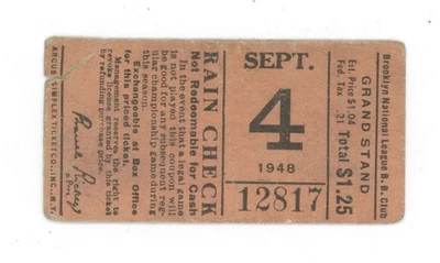 48年9月4日纽约巨人队布鲁克林道奇队门票存根  — 第 1/3 张图片
