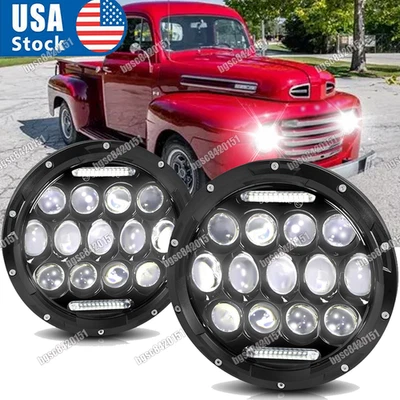 2x 7" Inch Round LED Headlights Hi-Lo Fit Ford F1 1948 1949 1950 1951 1952 - Image 1 of 4