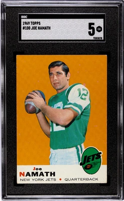 1969 Topps Football Cards #100 Joe Namath HOF New York Jets SGC 5 - Image 1 of 3