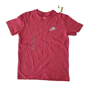 Nike Shirt Kids Small Pink FZ5177-629 Swoosh Logo Crew Neck Cotton Tee Youth New - Picture 1 of 8