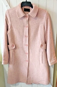 Fall Winter Overcoat Women's Double Breasted Pink Tweed Wool Long Coat Sz 14 - Imagen 1 de 13