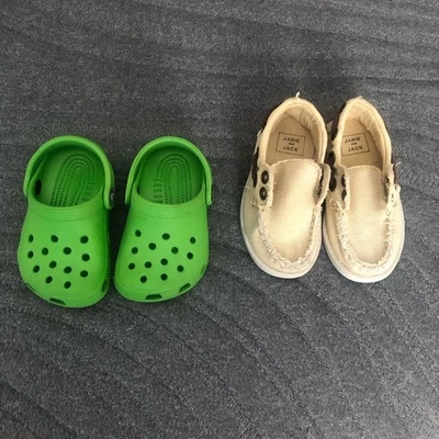 Crocs green baby 2/3 Janie and Jack loafers shoes lot - Image 1 of 4