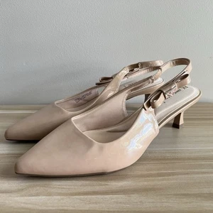 AK Anne Klein iflex AKIBBEY 9.5 Sling Back Nude Patent Leather Kitten Heel Pumps - Picture 1 of 18