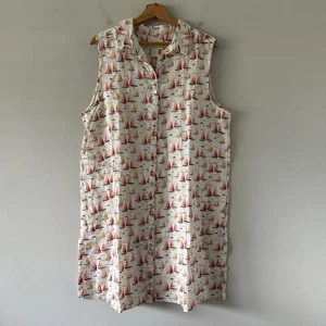 Cynthia Rowley Leinen Swing Kleid XL Segelboote Maritim Segeln Preppy Resortwear - Bild 1 von 11