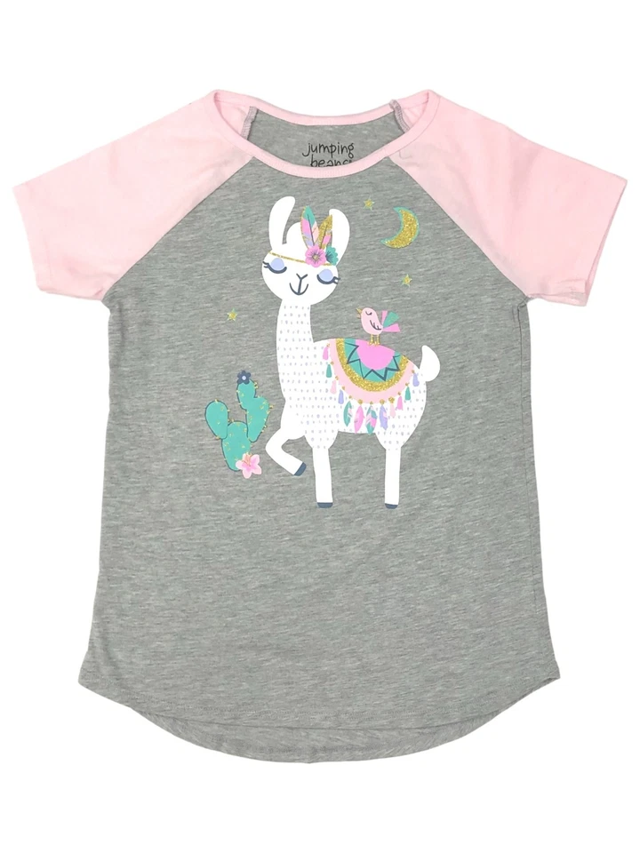 Camiseta Jumping Beans Niñas Manga Corta Gris y Rosa Brillante Llama Camiseta 6 Foto 1 de 1