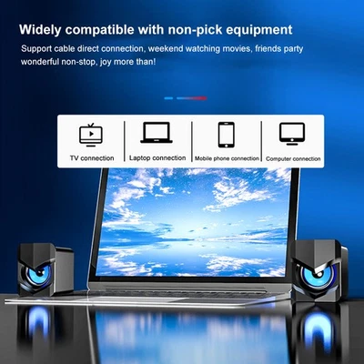 V-158 Mini Desktop Computer Speaker Super Bass Subwoofer 3.5mm Wired MusicC - Image 1 of 4