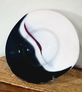  19” Art Glass Console Bowl Black & White Signed D. Garcia 1991 Chic Abstract - Picture 1 of 10