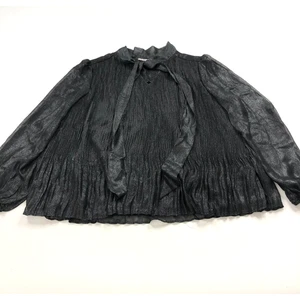 Nanette Lepore Large Sheer Womens Pullover Popover Top Blouse Metallic Black - Picture 1 of 13