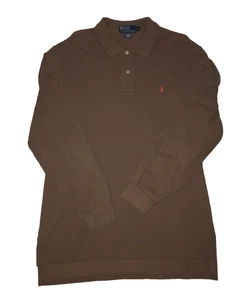 VTG Polo Ralph Lauren Mens Long Sleeve Polo L Brown Red Pony USA Cotton Pullover - Picture 1 of 10